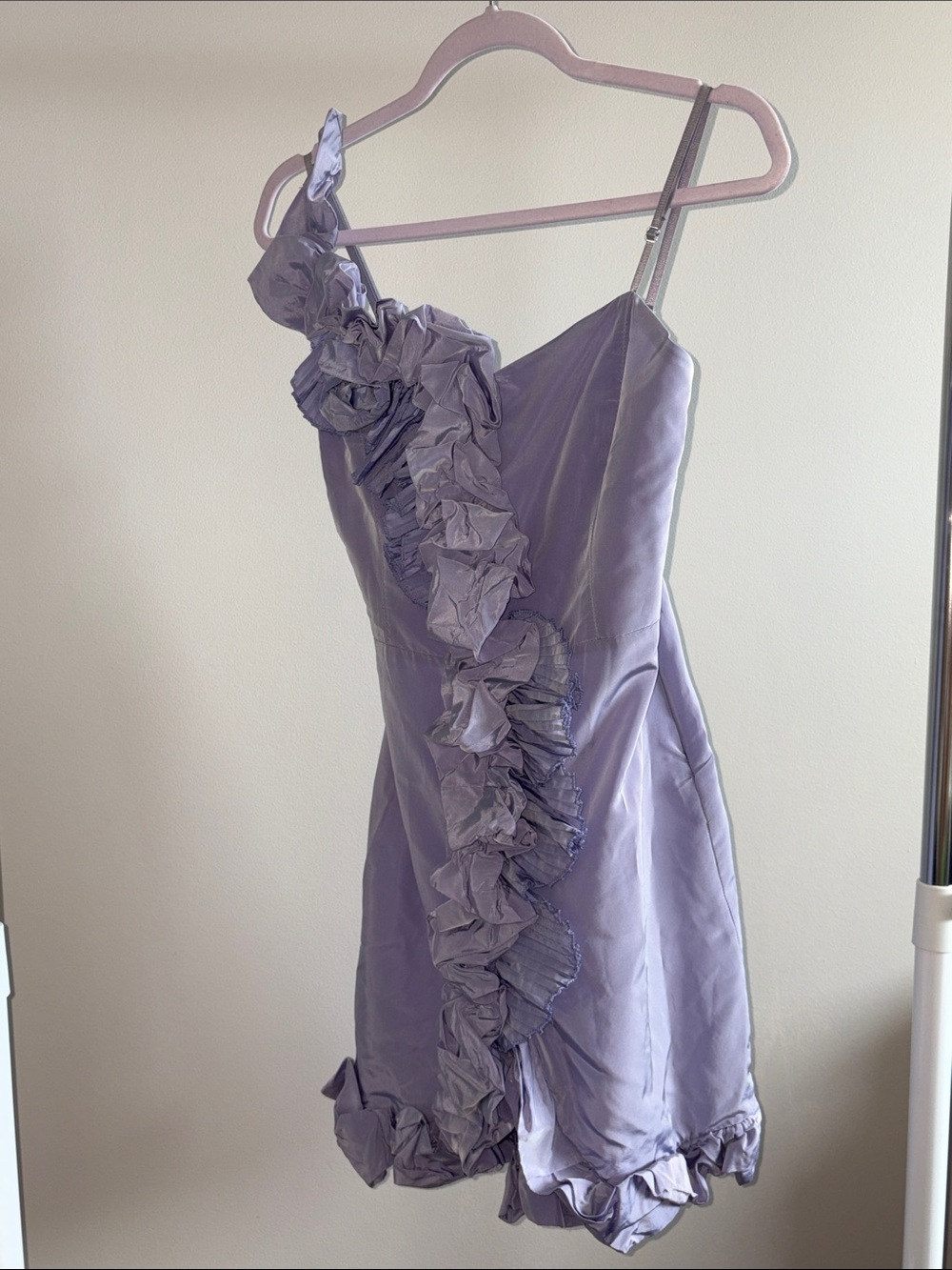 Vintage Y2K Lilac One-Shoulder Iridescent Ruffle Dress Made in Italy